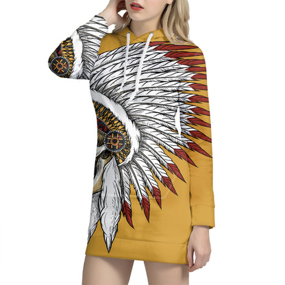 Native American Indian Skull Print Pullover Hoodie Dress
