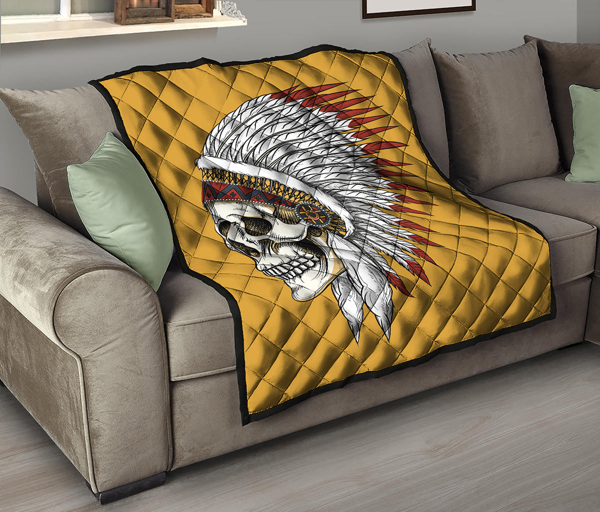 Native American Indian Skull Print Quilt