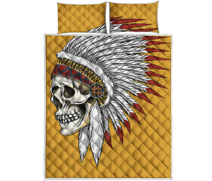 Native American Indian Skull Print Quilt Bed Set