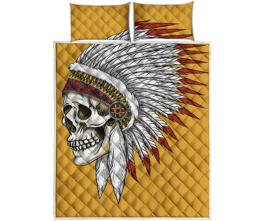 Native American Indian Skull Print Quilt Bed Set