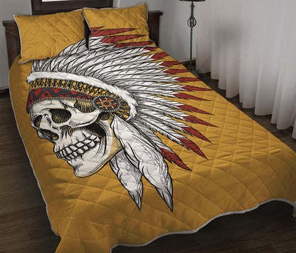 Native American Indian Skull Print Quilt Bed Set
