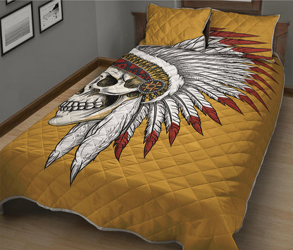 Native American Indian Skull Print Quilt Bed Set