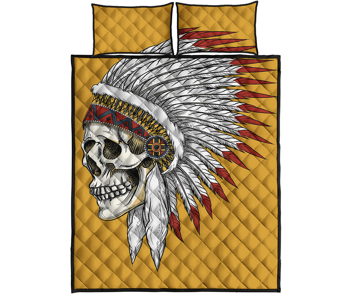 Native American Indian Skull Print Quilt Bed Set