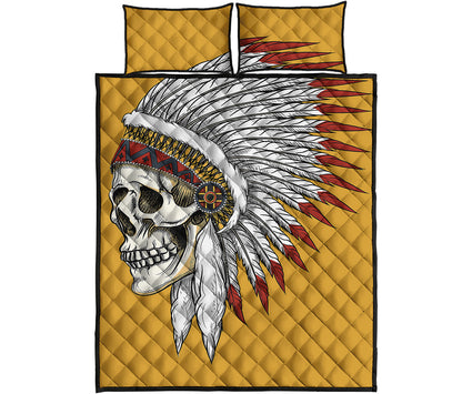 Native American Indian Skull Print Quilt Bed Set
