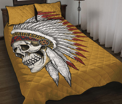Native American Indian Skull Print Quilt Bed Set