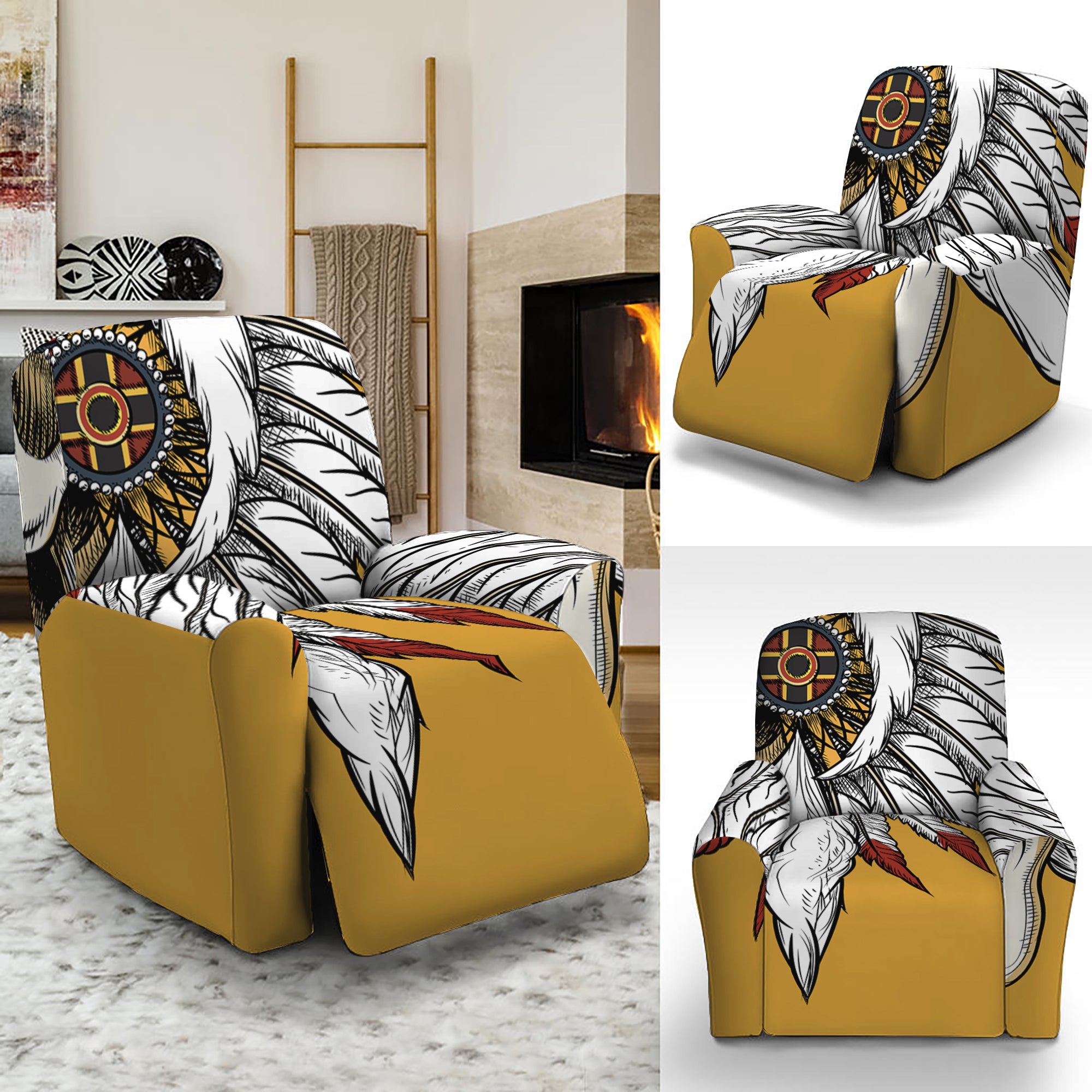 Native American Indian Skull Print Recliner Slipcover