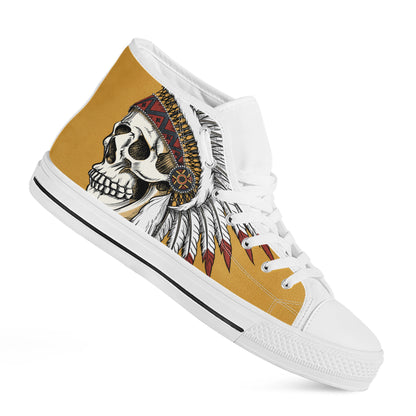Native American Indian Skull Print White High Top Shoes
