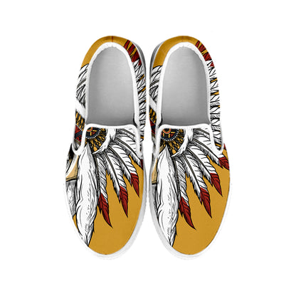 Native American Indian Skull Print White Slip On Shoes