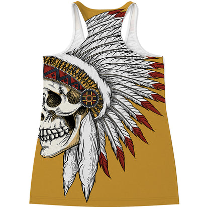 Native American Indian Skull Print Women's Racerback Tank Top