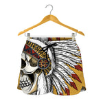 Native American Indian Skull Print Women's Shorts