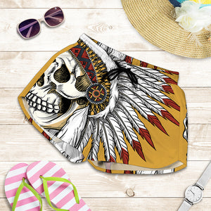 Native American Indian Skull Print Women's Shorts