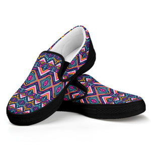 Native American Navajo Tribal Print Black Slip On Shoes