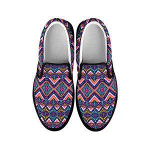 Native American Navajo Tribal Print Black Slip On Shoes