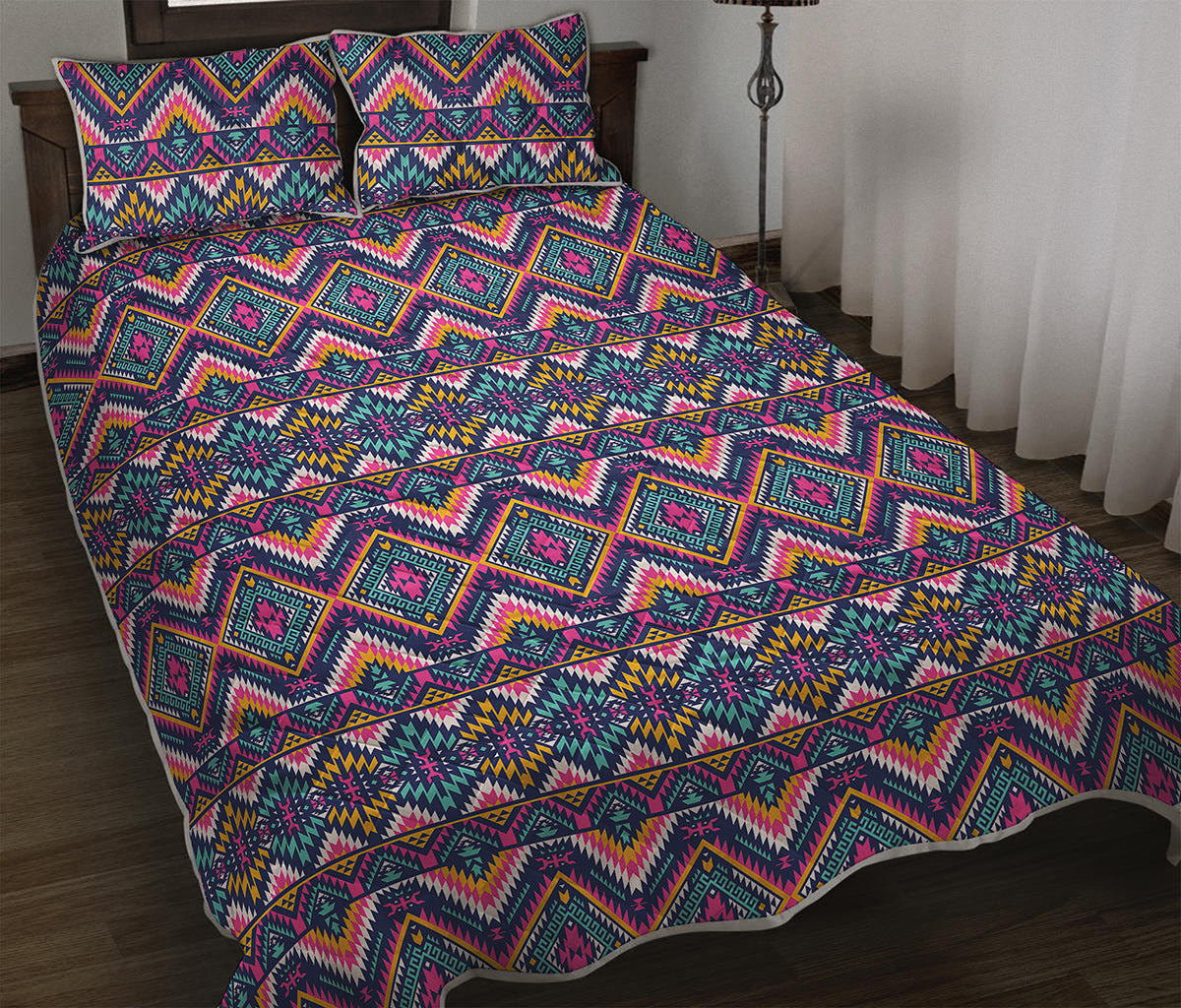 Native American Navajo Tribal Print Quilt Bed Set