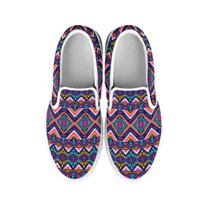 Native American Navajo Tribal Print White Slip On Shoes