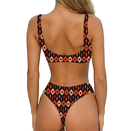 Native American Pendleton Pattern Print Front Bow Tie Bikini