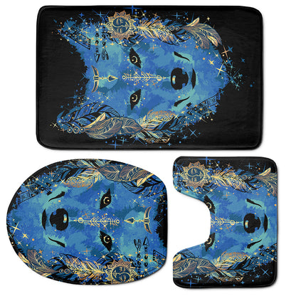 Native American Spiritual Wolf Print 3 Piece Bath Mat Set