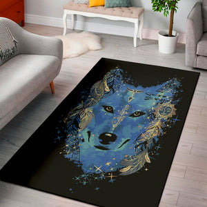 Native American Spiritual Wolf Print Area Rug