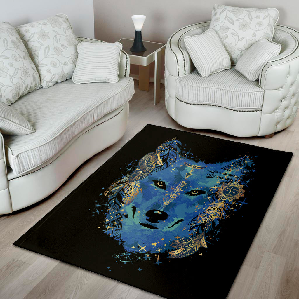 Native American Spiritual Wolf Print Area Rug