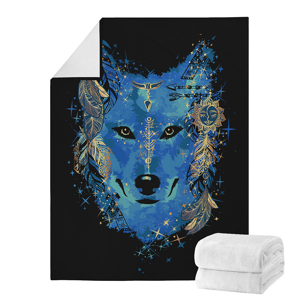 Native American Spiritual Wolf Print Blanket