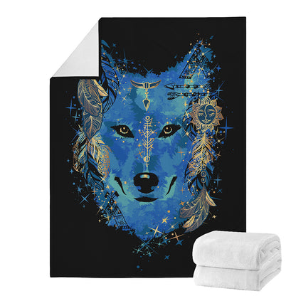 Native American Spiritual Wolf Print Blanket
