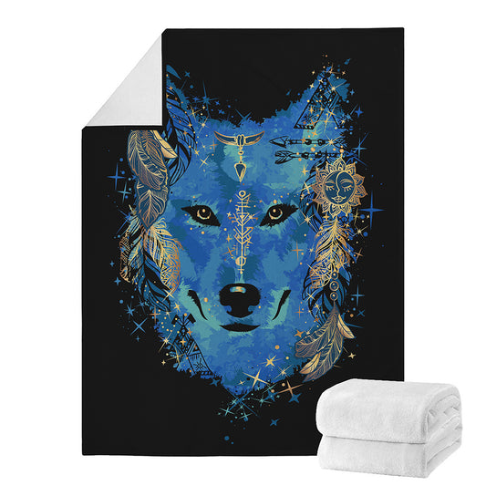 Native American Spiritual Wolf Print Blanket