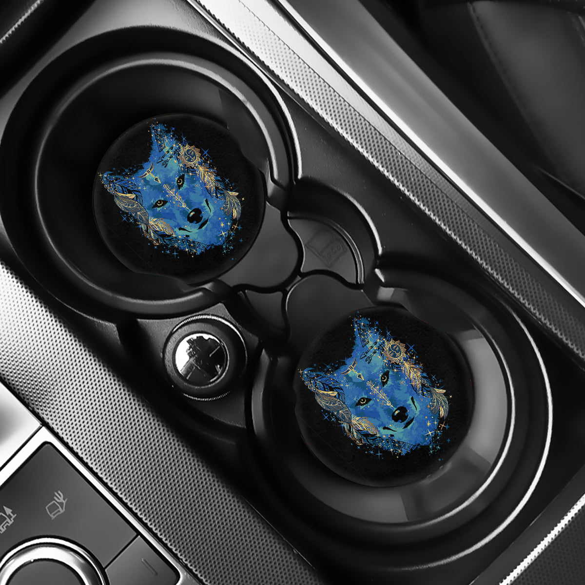 Native American Spiritual Wolf Print Car Coasters