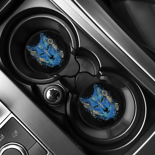 Native American Spiritual Wolf Print Car Coasters