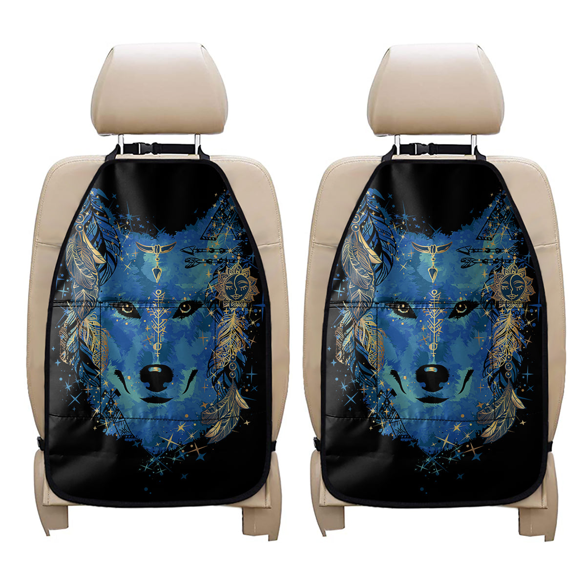 Native American Spiritual Wolf Print Car Seat Organizers