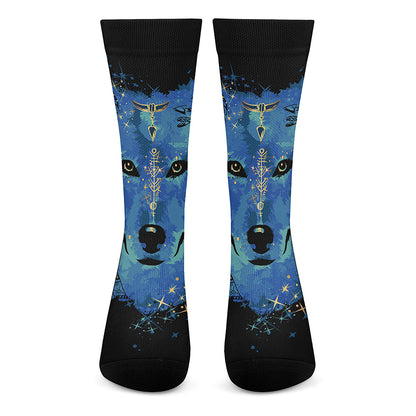 Native American Spiritual Wolf Print Crew Socks