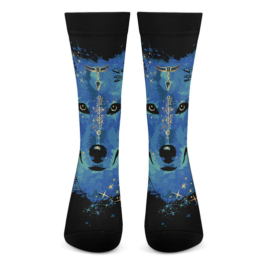 Native American Spiritual Wolf Print Crew Socks