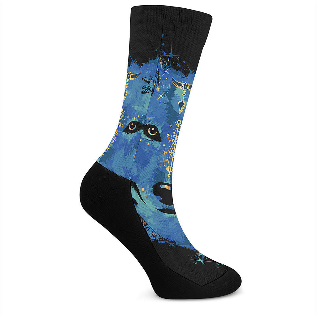 Native American Spiritual Wolf Print Crew Socks