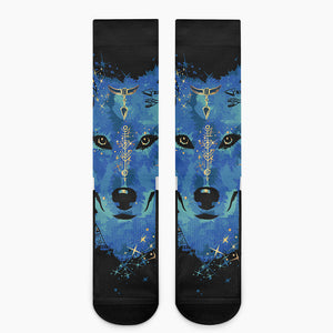 Native American Spiritual Wolf Print Crew Socks