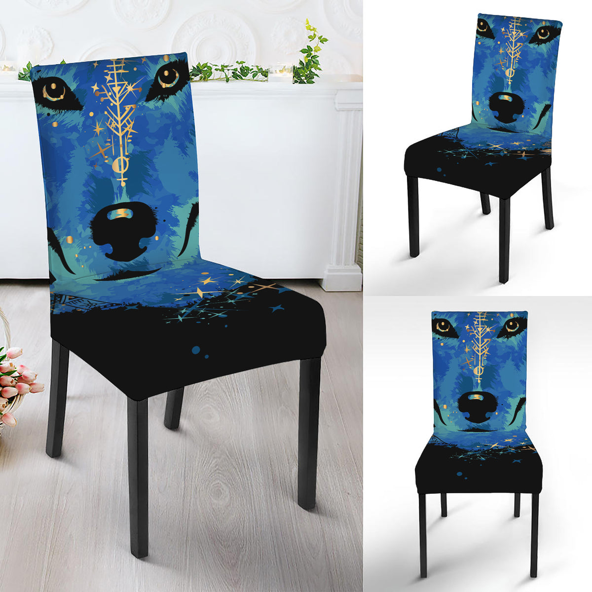 Native American Spiritual Wolf Print Dining Chair Slipcover