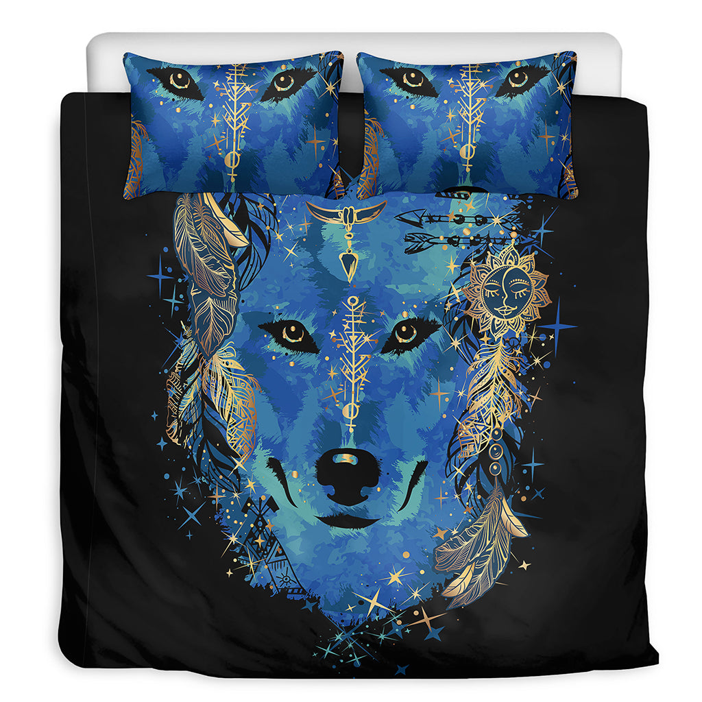 Native American Spiritual Wolf Print Duvet Cover Bedding Set