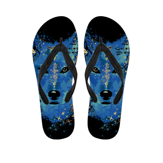Native American Spiritual Wolf Print Flip Flops