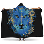 Native American Spiritual Wolf Print Hooded Blanket