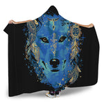 Native American Spiritual Wolf Print Hooded Blanket