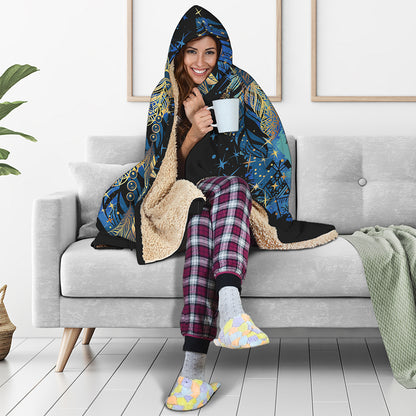 Native American Spiritual Wolf Print Hooded Blanket