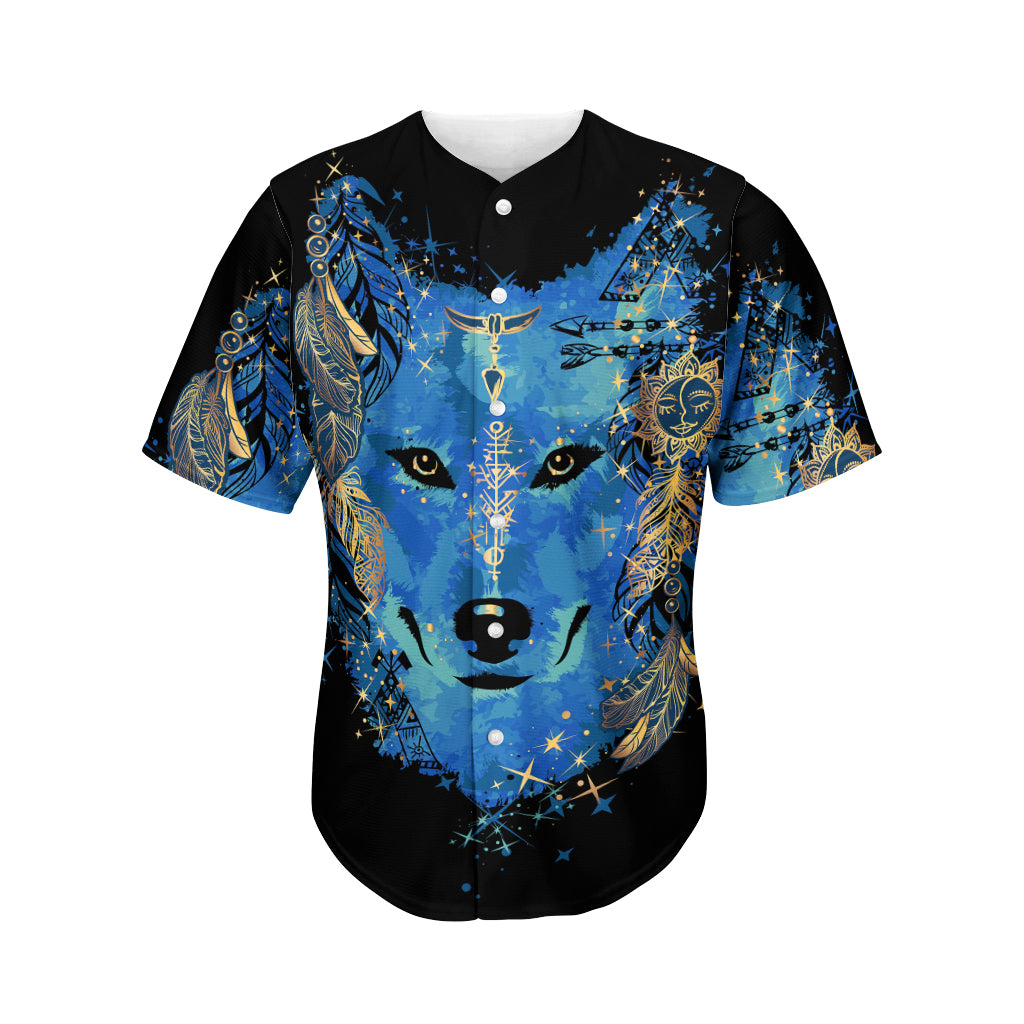 Native American Spiritual Wolf Print Men's Baseball Jersey