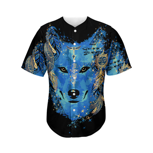 Native American Spiritual Wolf Print Men's Baseball Jersey