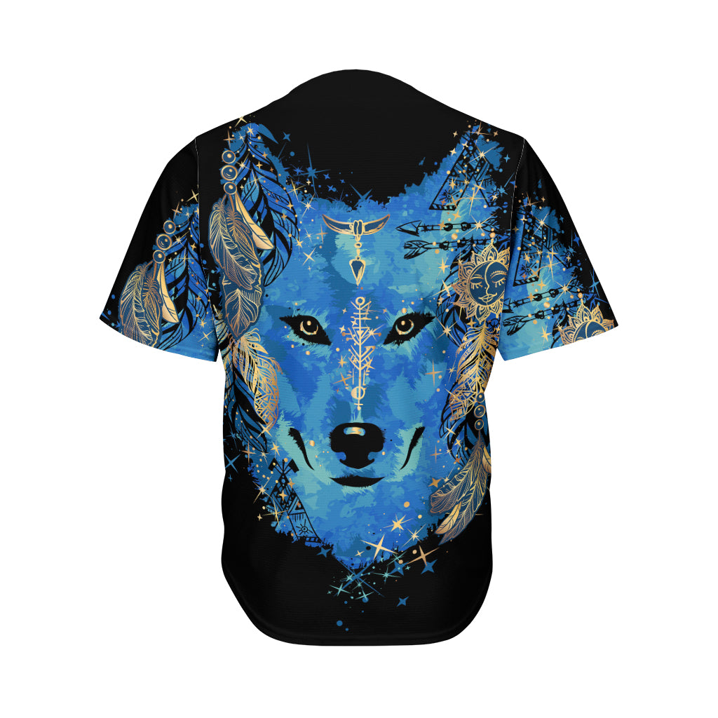 Native American Spiritual Wolf Print Men's Baseball Jersey