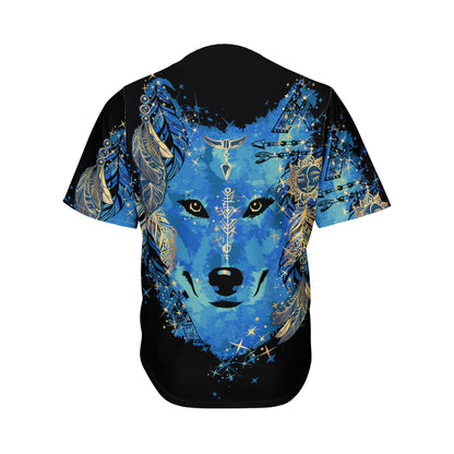 Native American Spiritual Wolf Print Men's Baseball Jersey