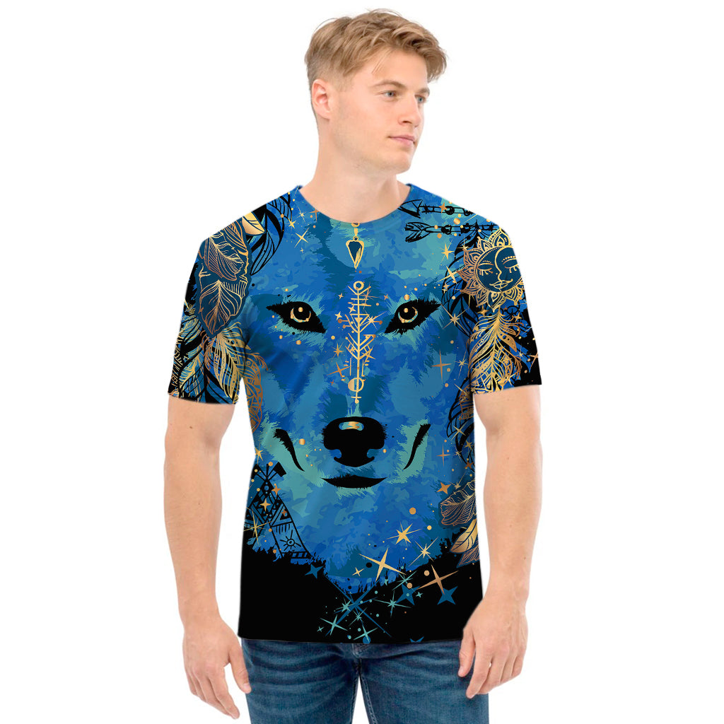 Native American Spiritual Wolf Print Men's T-Shirt