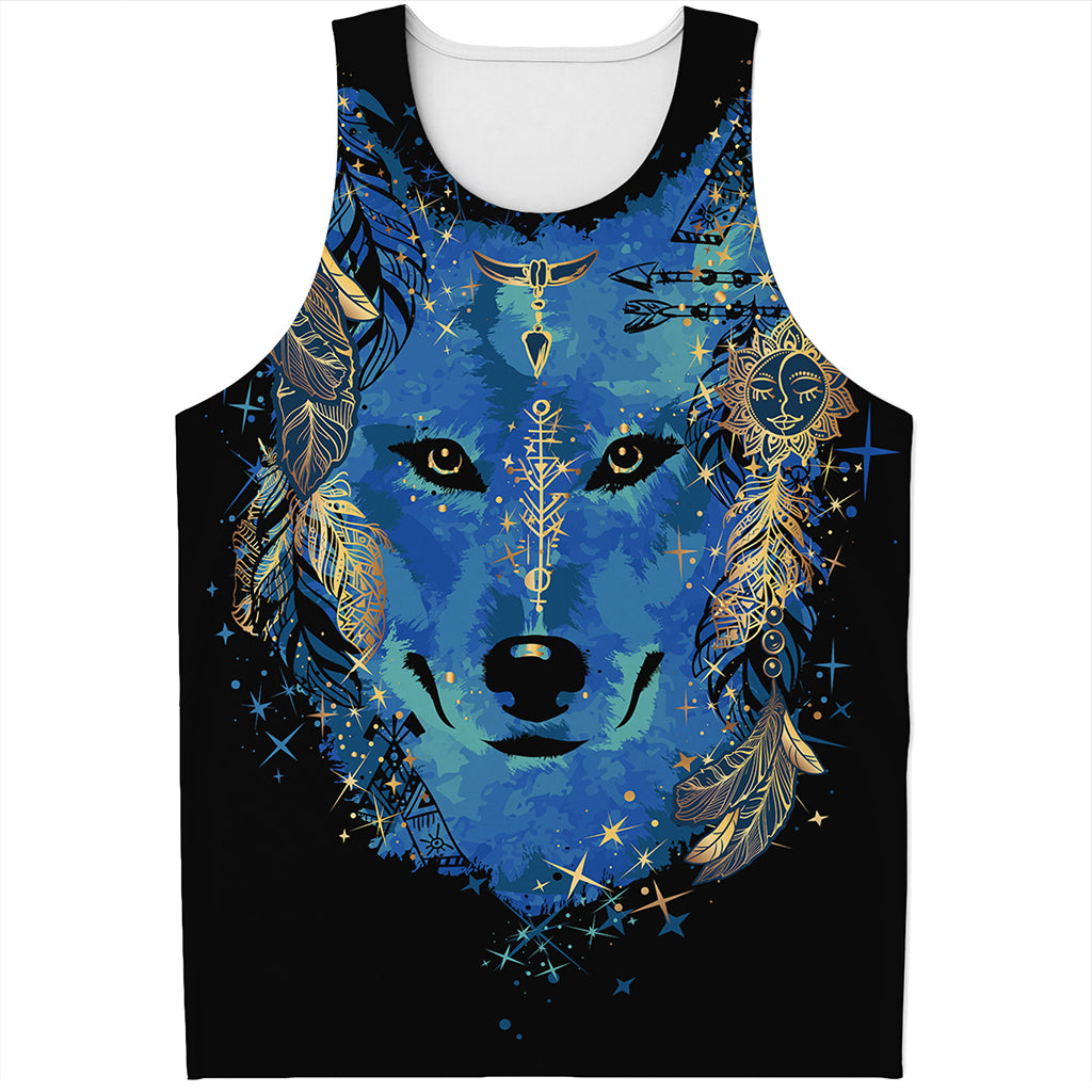 Native American Spiritual Wolf Print Men's Tank Top