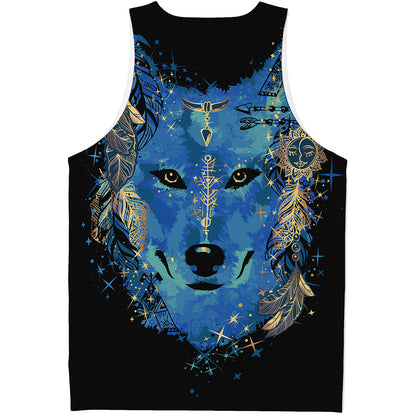 Native American Spiritual Wolf Print Men's Tank Top