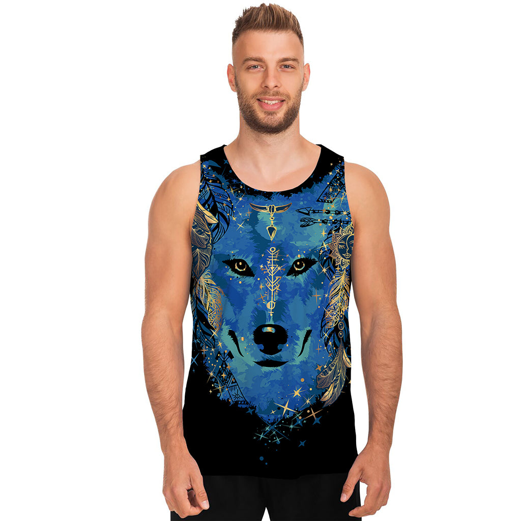 Native American Spiritual Wolf Print Men's Tank Top