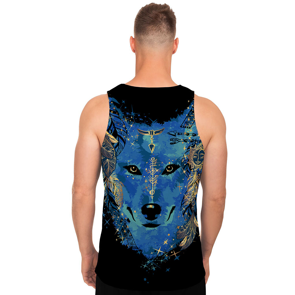Native American Spiritual Wolf Print Men's Tank Top