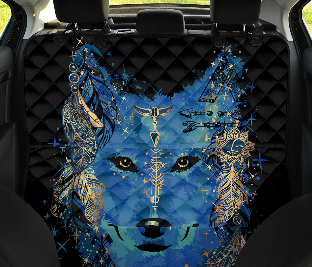 Native American Spiritual Wolf Print Pet Car Back Seat Cover