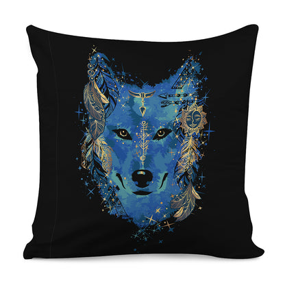 Native American Spiritual Wolf Print Pillow Cover